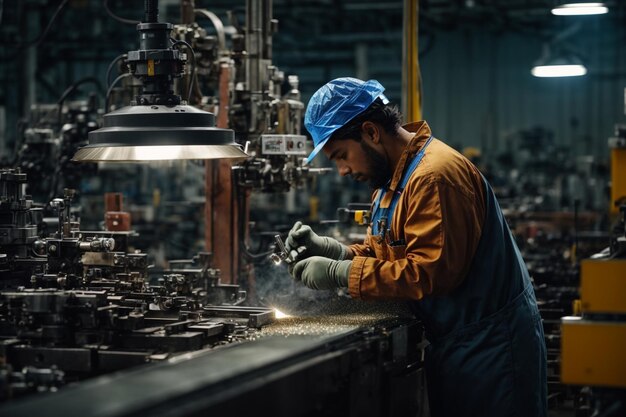 Saldatore esperto che abbraccia la sicurezza sul lavoro nell'officina metallurgica