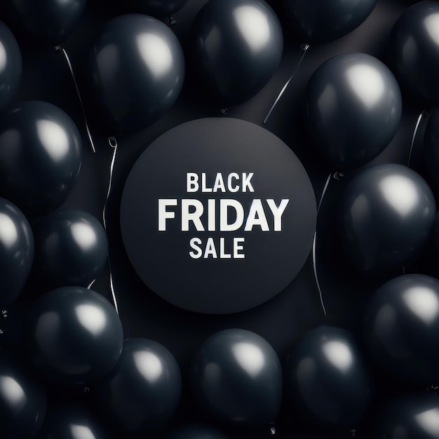 Saldi del Black Friday circondati da palloncini scuri