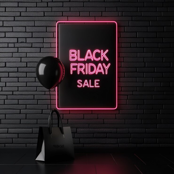 Saldi del venerdì nero con banner di luce al neon