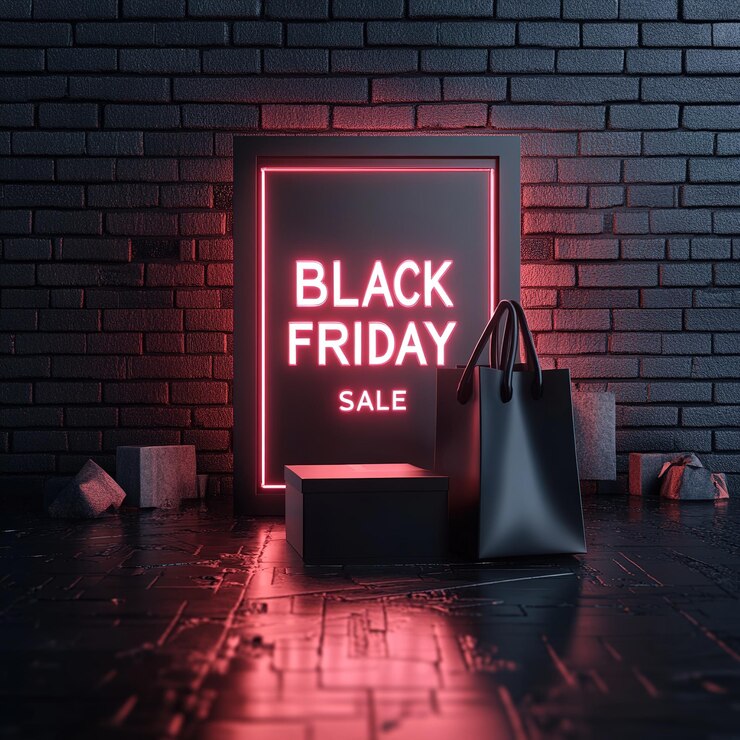 Saldi del venerdì nero con banner di luce al neon
