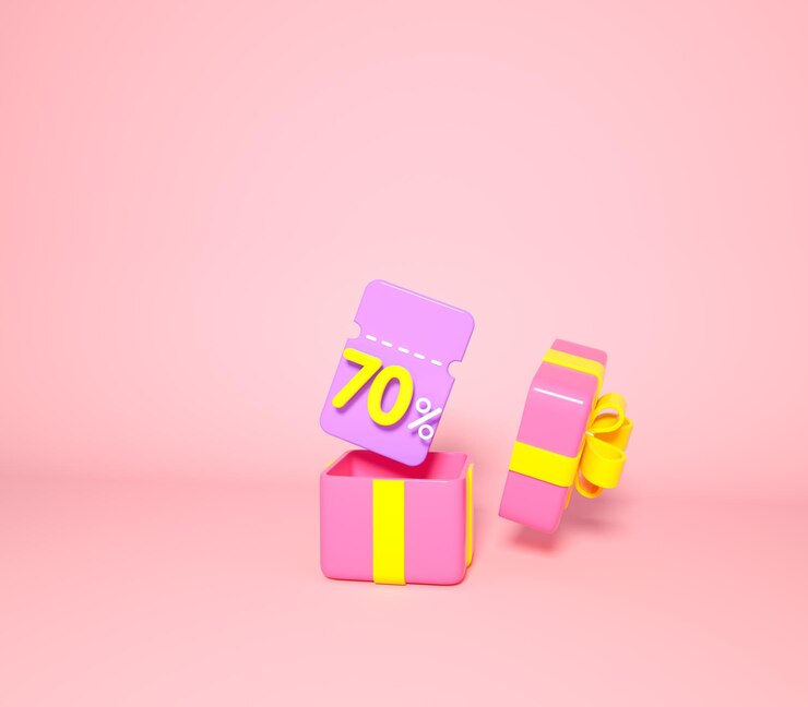 Sale 70 percent concept with gift bow voucher isolate on pink pastel background