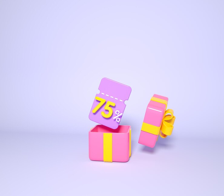 Sale 75 percent concept with gift bow voucher isolate on pink pastel background