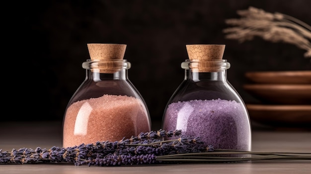 Sale da bagno aromaterapico alla lavanda e olio da massaggio generato dall'intelligenza artificiale