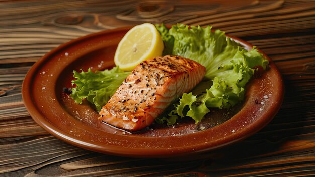 Salmone alla griglia con peperoncino, sale e limone su lattuga