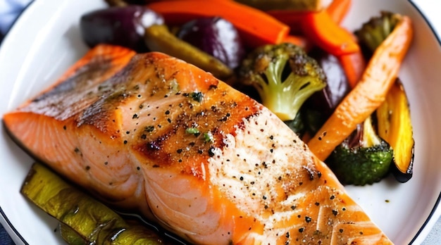 Salmone bistecca con verdure cibo sano o dieta concetto Ai generato