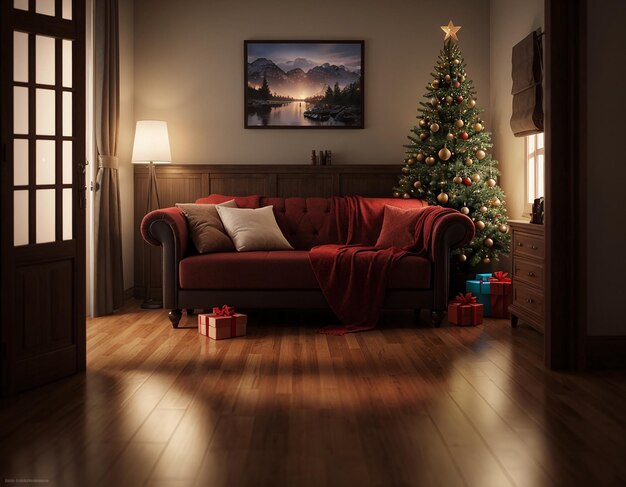 Salotto decorato a Natale Bel interno natalizio Illustrazione di alta qualità