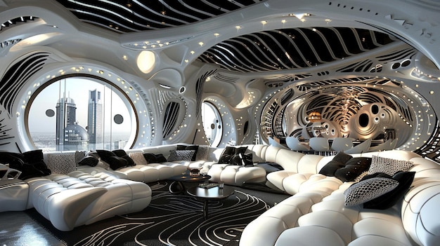 Salotto futuristico futuro moderno intelligente confortevole accogliente appartamento casa design decorazione lusso