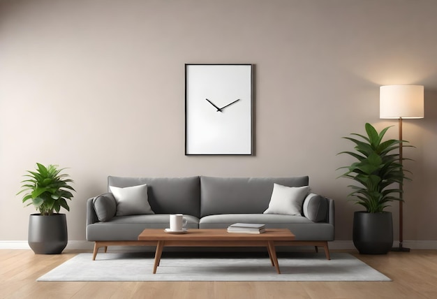 Salotto moderno con parete beige un divano grigio interior design