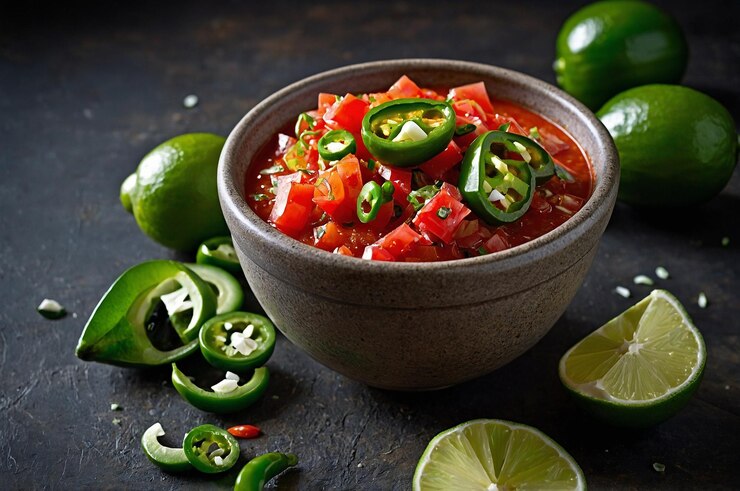 Foto salsa con mango fresco e crosta di lime
