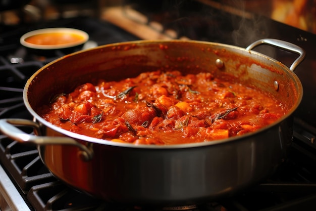 Salsa di pomodoro che bollisce in padella