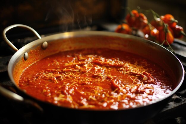 Salsa di pomodoro che bollisce in padella