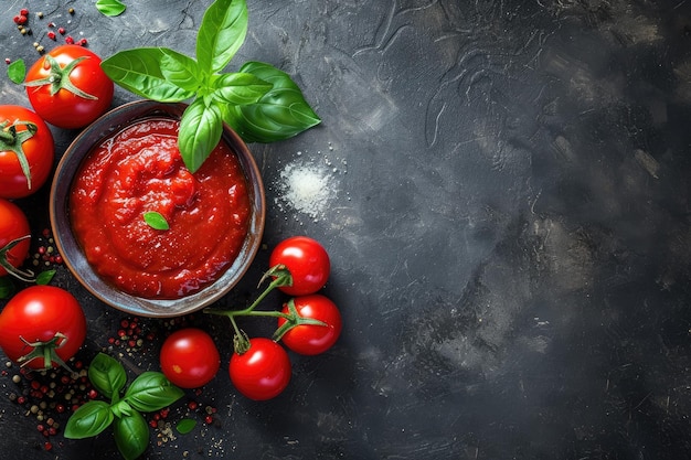 Salsa di pomodoro fatta in casa Passata Ricetta tradizionale della cucina italiana Top View con Copy Space