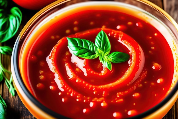 Salsa di pomodoro fresca in una ciotola di vetro