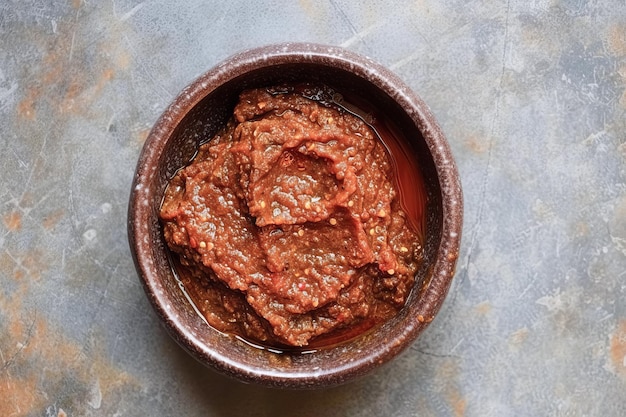 Salsa Harissa fatta di aglio, pepe rosso piccante e spezie