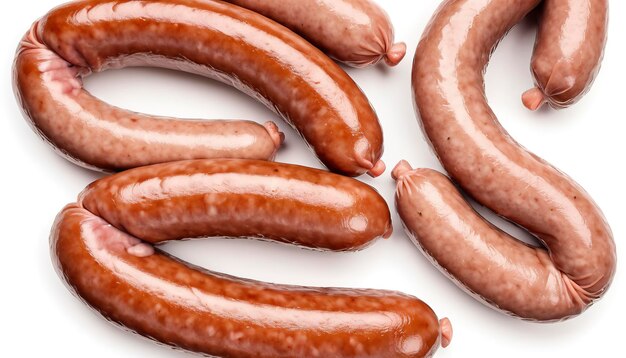 Salsicce al barbecue crude bratwurst isolate su sfondo bianco