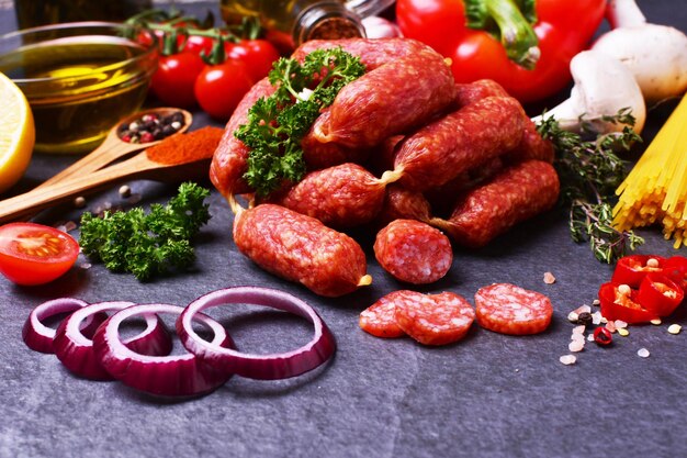 Salsiccia con salame con spezie e verdure