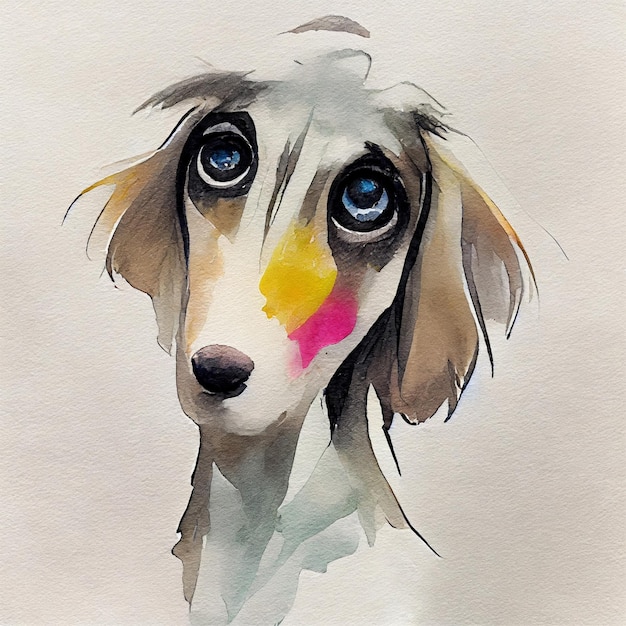 Saluki. Adorabile cagnolino. Illustrazione ad acquerello con macchie di colore. Tutte le razze canine