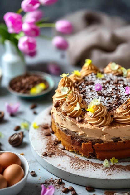 Salutare torta di caffè casalinga pronta per la Pasqua AI generativa