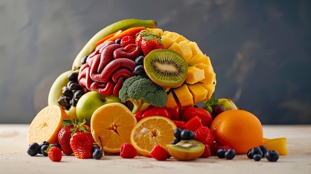 Salute nel cervello Verdure fresche nella testa di una donna che simboleggia una dieta sana