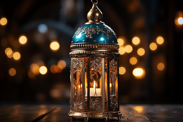 Saluti di Eid mubarak e ramadan kareem con lanterna islamica e sfondo della moschea Eid al fitr