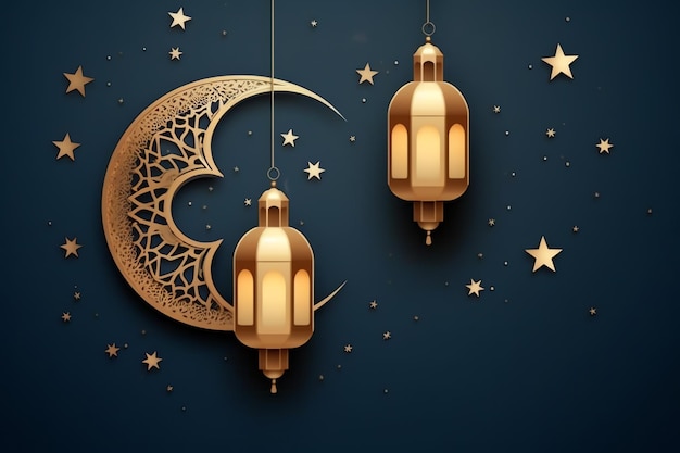 Saluti di Eid mubarak e ramadan kareem con lanterna islamica e sfondo della moschea Eid al fitr