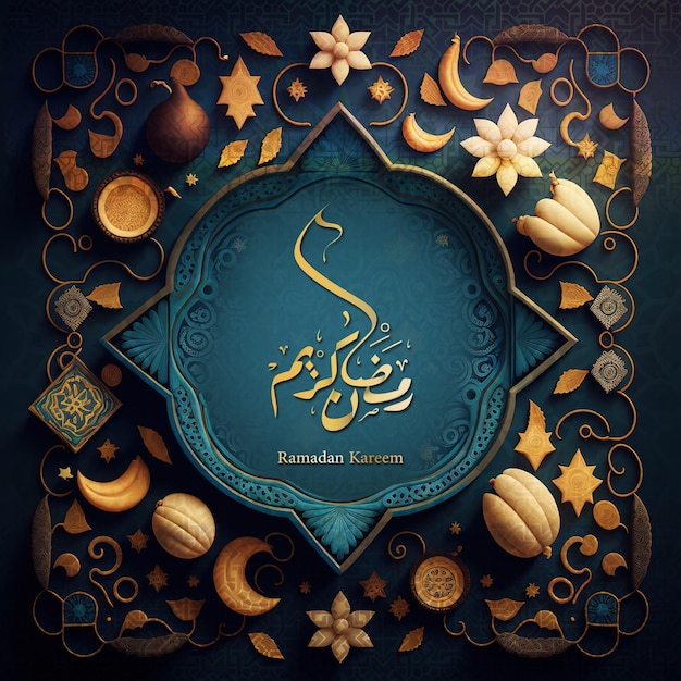 Saluti islamici Ramadan Kareem card design sfondo con bellissimo oro