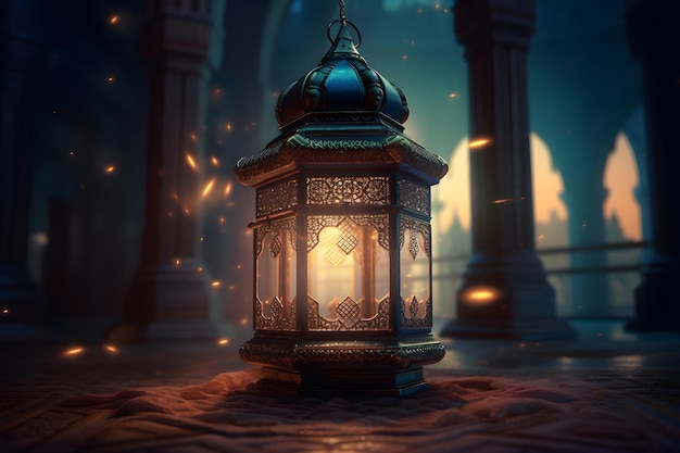 Saluti islamici ramadan kareem poster bella decorazione lanterna d'oro Ai generato