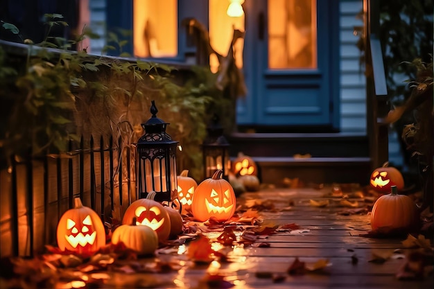 Saluto di Halloween della Lanterna di Zucca del Portico della Gioia IA generativa