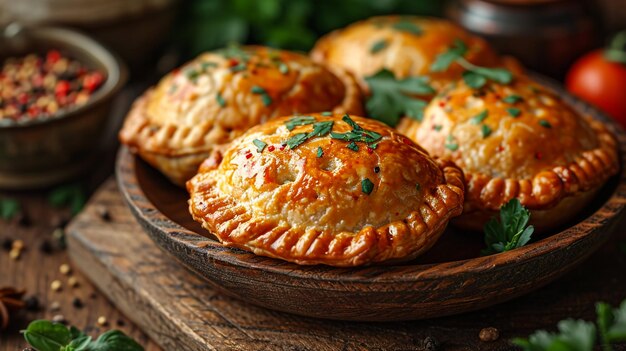 Samosa fritti con ripieno di verdure popolari snack indiani su tavola di legno