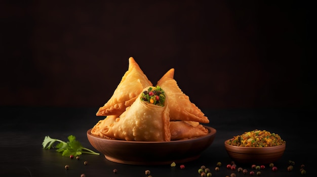 Samosa indiano con copia spazio Spuntino delizioso per ogni occasione