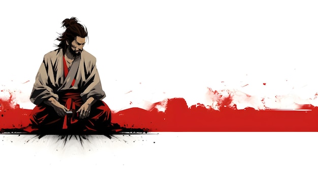 Samurai calmo backround bianco in stile minimalista