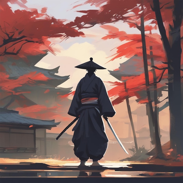 Samurai con una spada in mano Illustrazione vettoriale Pittura acrilica Tendenza su Pixiv Fanbox Palet
