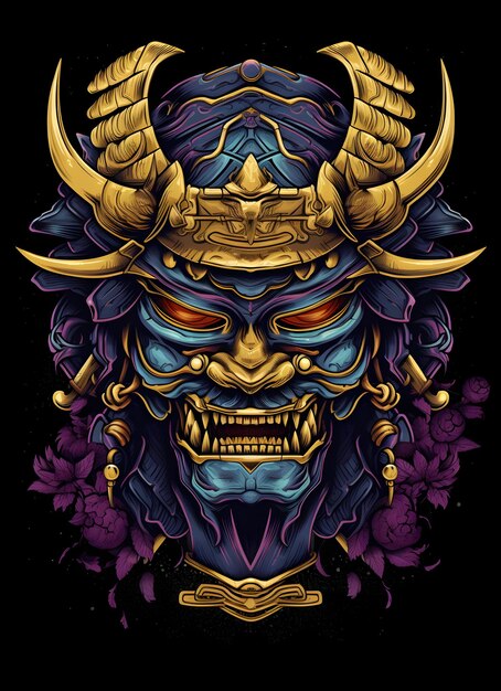 samurai face mask oniIllustration design per tshirt stampabile ecc