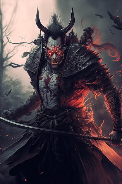 Samurai guerriero fantasma in armatura pesante Ronin samurai personaggio fantasy Generative Ai