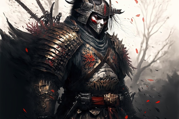 Samurai guerriero fantasma in armatura pesante Ronin samurai personaggio fantasy Generative Ai