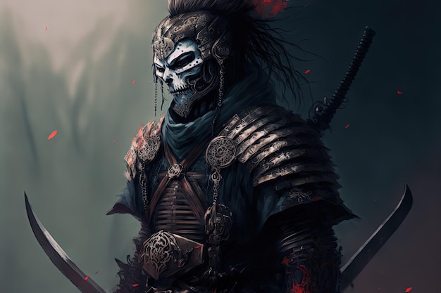 Samurai guerriero fantasma in armatura pesante Ronin samurai personaggio fantasy Generative Ai