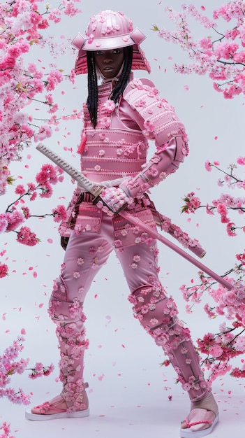 Samurai neri in fiori rosa