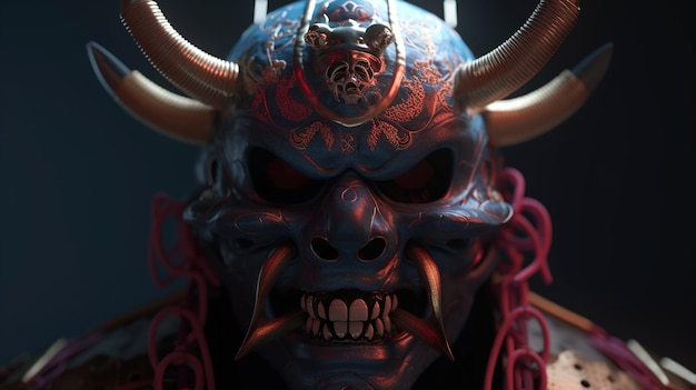 Samurai oni mask illustrazione dell'arte digitale IA generativa