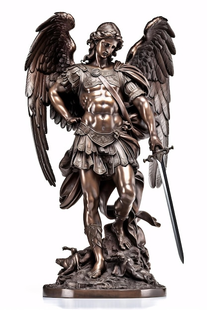 San Michele Arcangelo Illustrazione Arcangelo San Michele Generativo Ai Simbolo di protezione e difesa Statua realizzata in metallo scuro