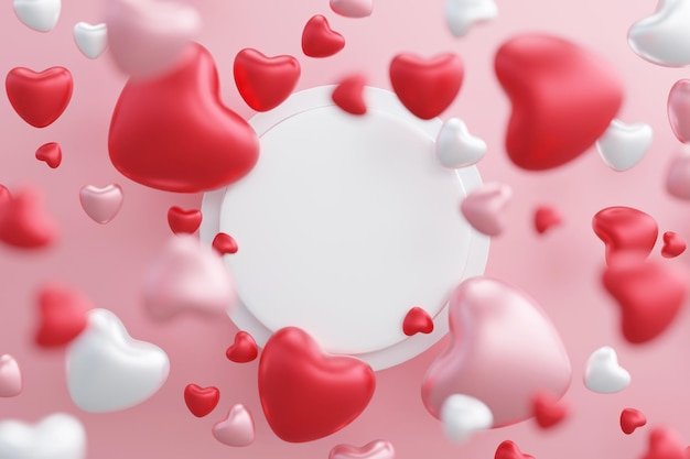 San Valentino a forma di cuore cornice sfondo rendering 3d