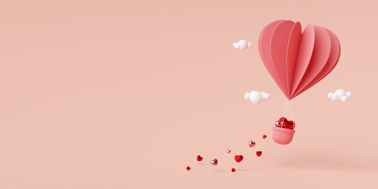 San Valentino banner sullo sfondo del palloncino a forma di cuore nell'aria rendering 3d