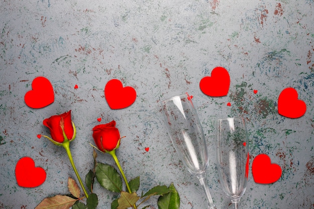 San Valentino sfondo, carta di San Valentino con rose, vista dall'alto