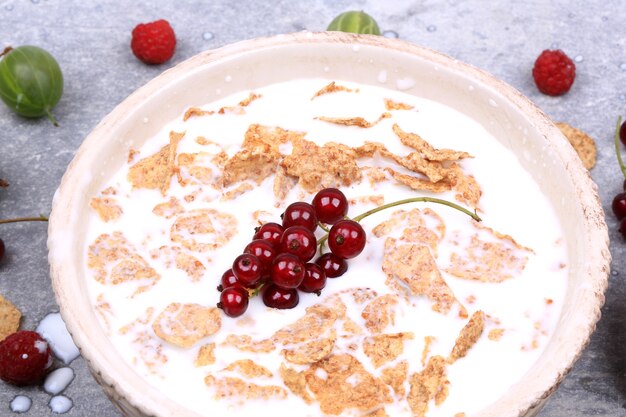 Sana colazione a base di muesli con frutti di bosco freschi