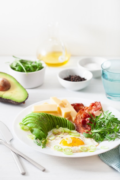 Sana colazione cheto: uova, avocado, formaggio, pancetta