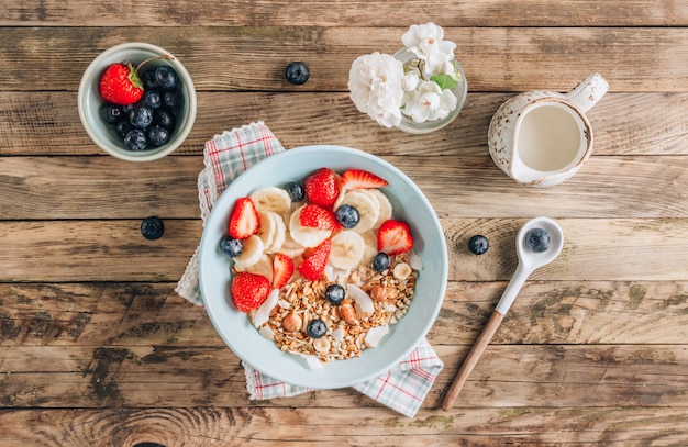 Sana colazione con muesli e frutta