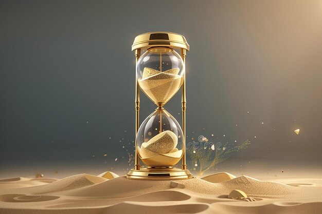 Sandhourglass orologio vintage timer con vetro trasparente e particelle d'oro Banner del concetto di caricamento del tempo di esecuzione con orologio di sabbia e spazio di copia illustrazione di rendering 3D Illustrazione 3D