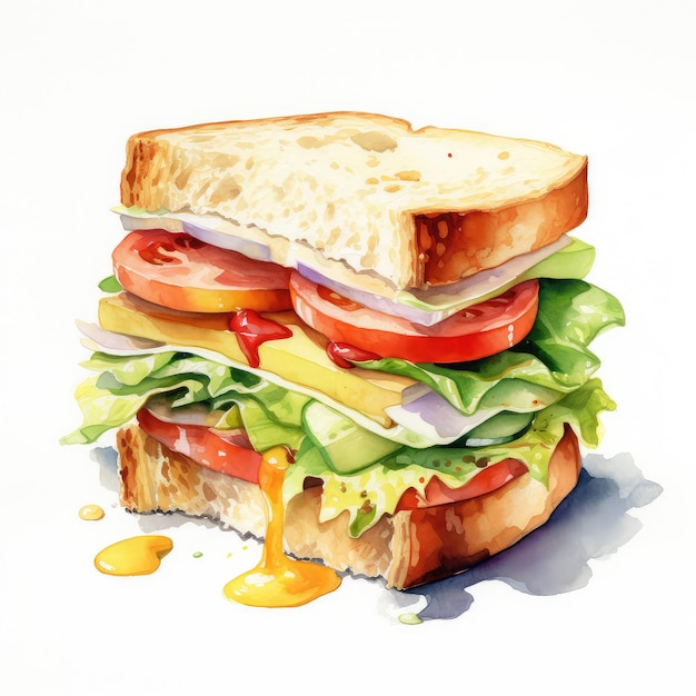 Sandwich acquerello illustrazione generativa ai