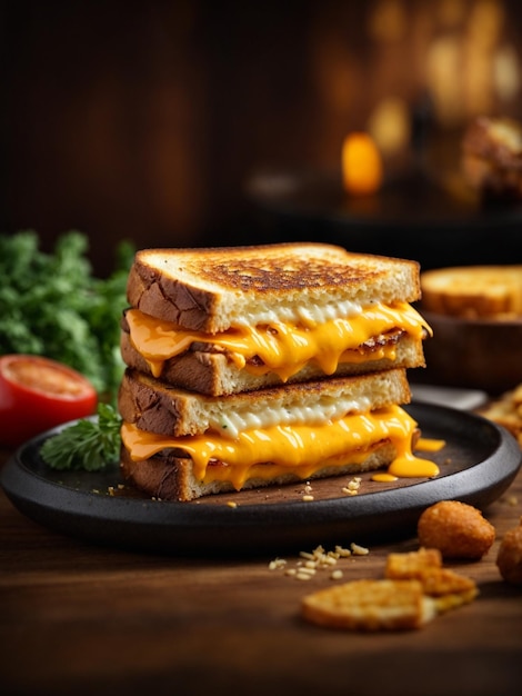 Sandwich al formaggio alla griglia con un esterno croccante al burro e un centro di formaggio appiccicoso foto cinematografica di cibo