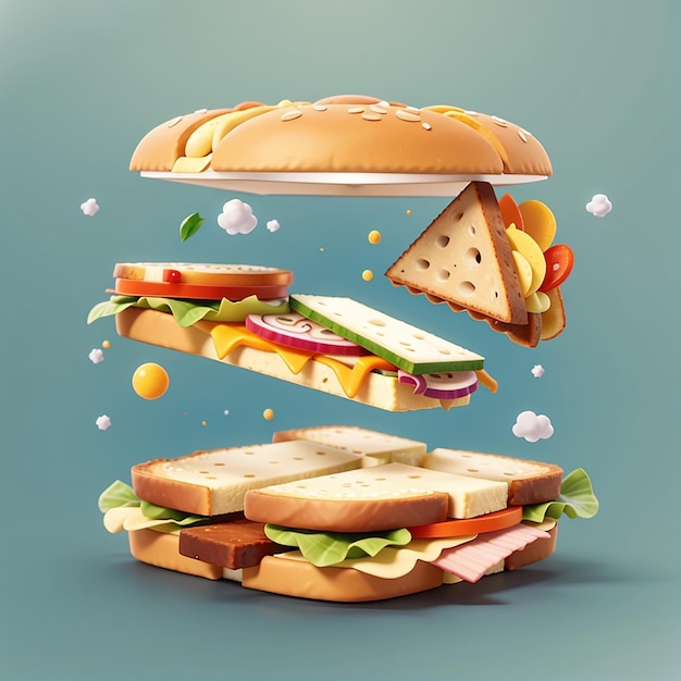 Sandwich cibo floating cartone animato icona vettoriale illustrazione food oggetto icona concetto isolato piatto