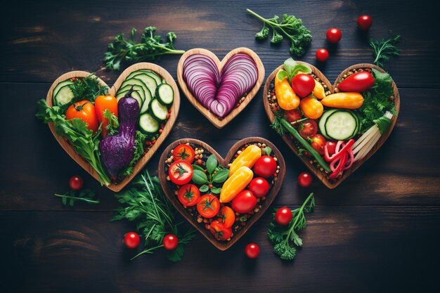 Sandwich vegani a forma di cuore con verdure per il giorno di San Valentino